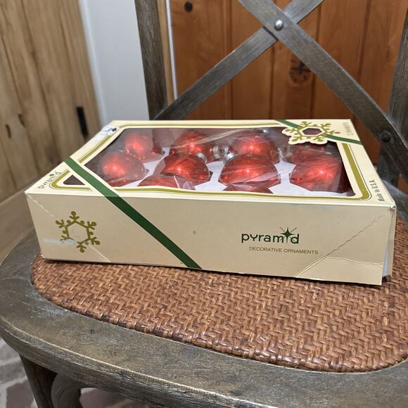 11 Vintage Pyramid Christmas Tree Red Glass Ball Ornaments - Picture 7 of 10